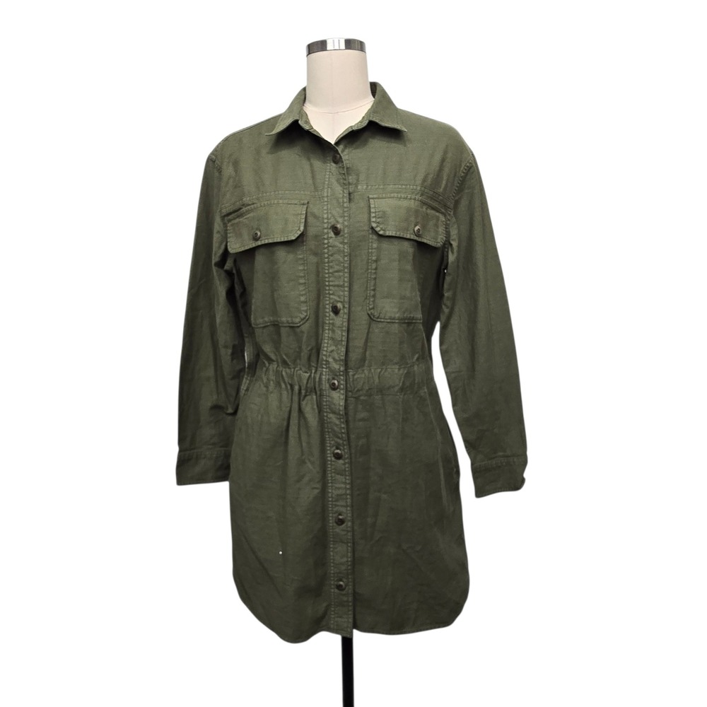 Outerknown Organic Cotton Utility Shirt Dress Olive Green‎ Size Small